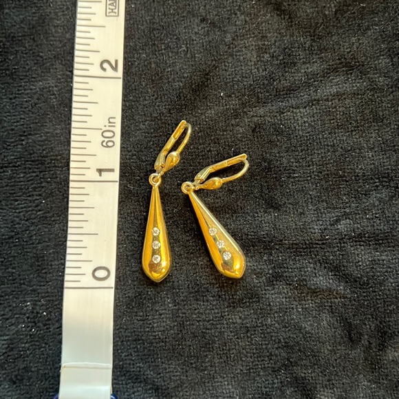 COPY - 10kt gold earrings, synthetic diamonds (3) on the drops. - Picture 1 of 2
